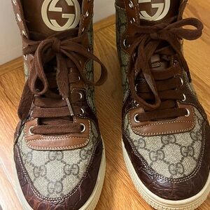Gucci Brown and Cream Monogram Sneakers